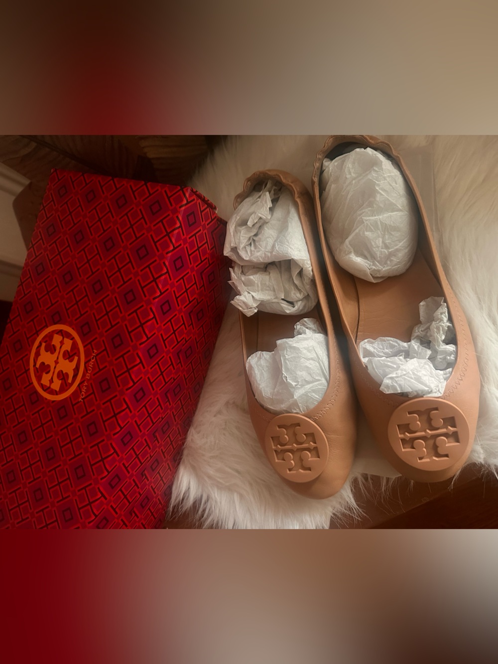 Tory Burch Minnie Travel Ballet Light Oak size 9
